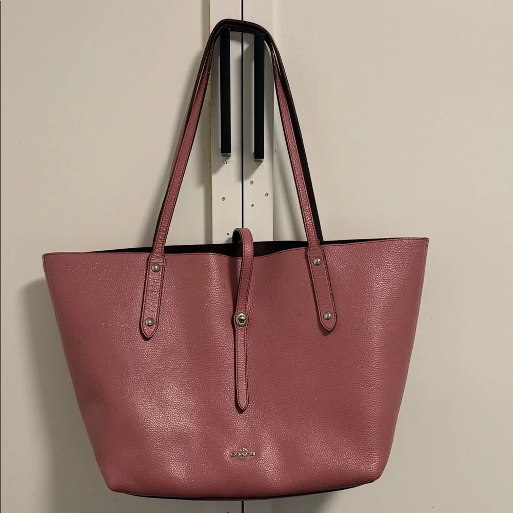Coach Dusty Rose Leather Tote Glitter Rose Pink - Picture 1 of 14